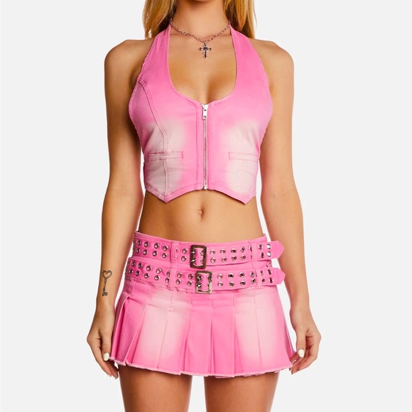 Dolls Kill Naomi Denim Vest Pink Size L - Picture 1 of 4